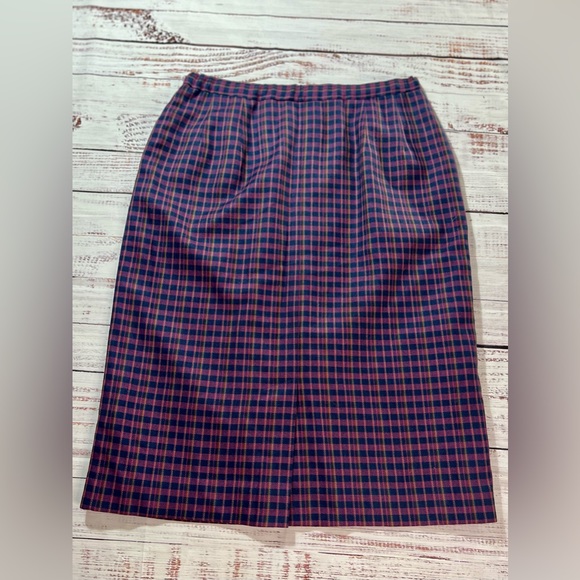 VINTAGE wool PENDLETON houndstooth skirt purple navy vintage size 14 POCKETS - Picture 9 of 9